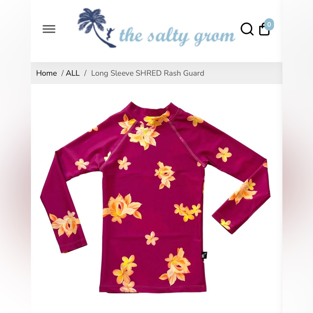 NWT The Salty Grom Long Sleeve SHRED/Rash Guard in Beach Hut Fuchsia. Size 14